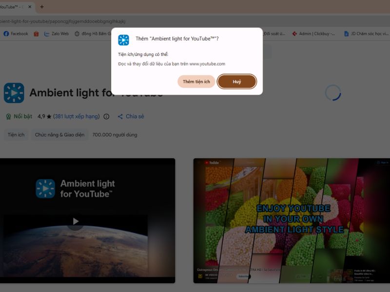 Thêm tiện ích Youtube Ambient trên Chrome