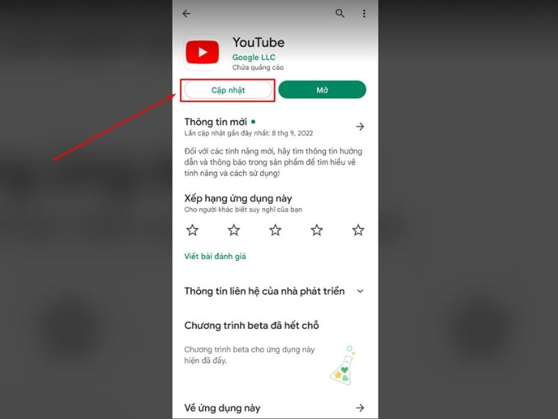 Cập nhật ứng dụng Youtube lên phiên bản mới nhất