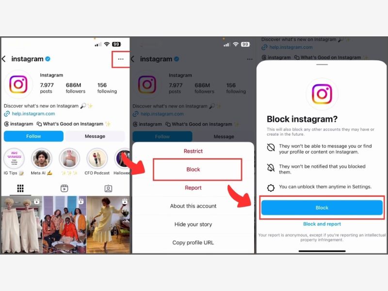 Chặn tài khoản Instagram để ẩn người theo dõi