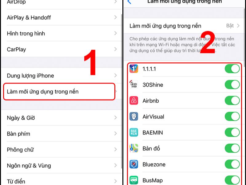 Đảm bảo Làm mới ứng dụng trong nền được kích hoạt