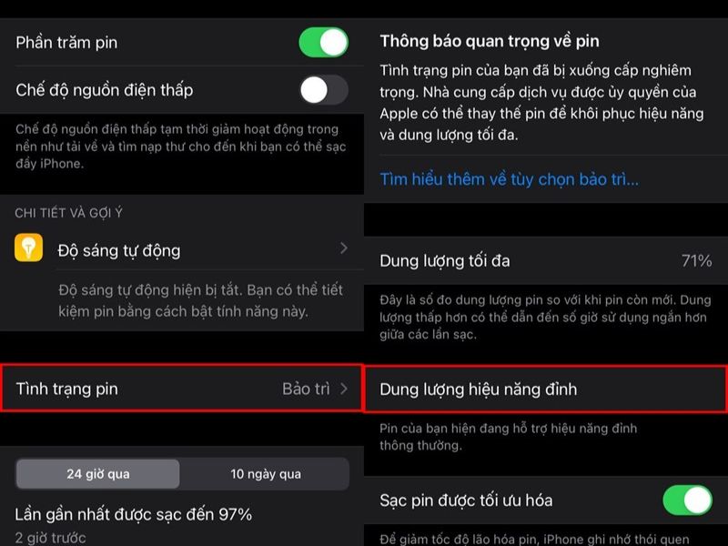 Đọc chỉ số dung lượng tối đa trên iPhone