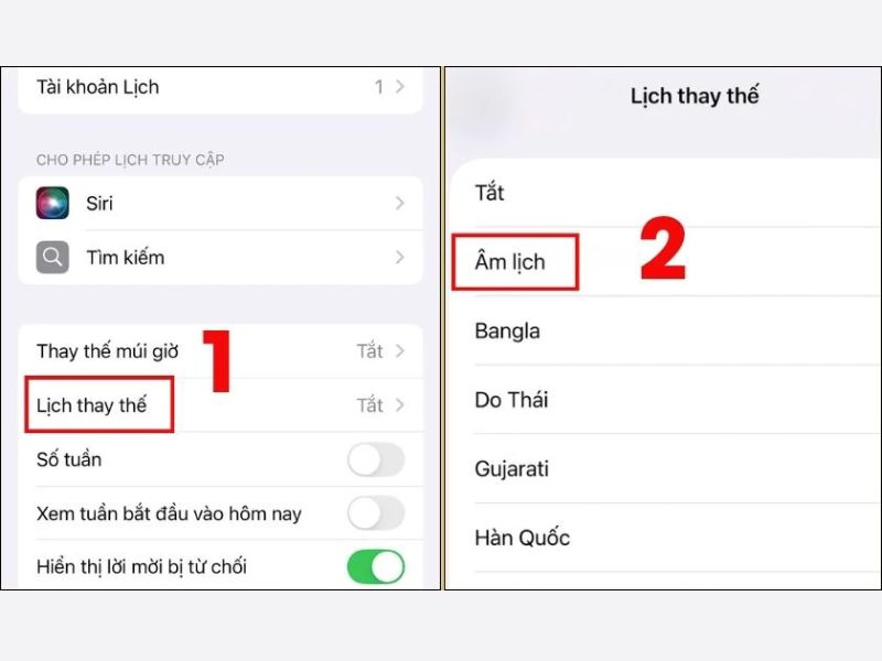 Bật lịch âm trên iPhone