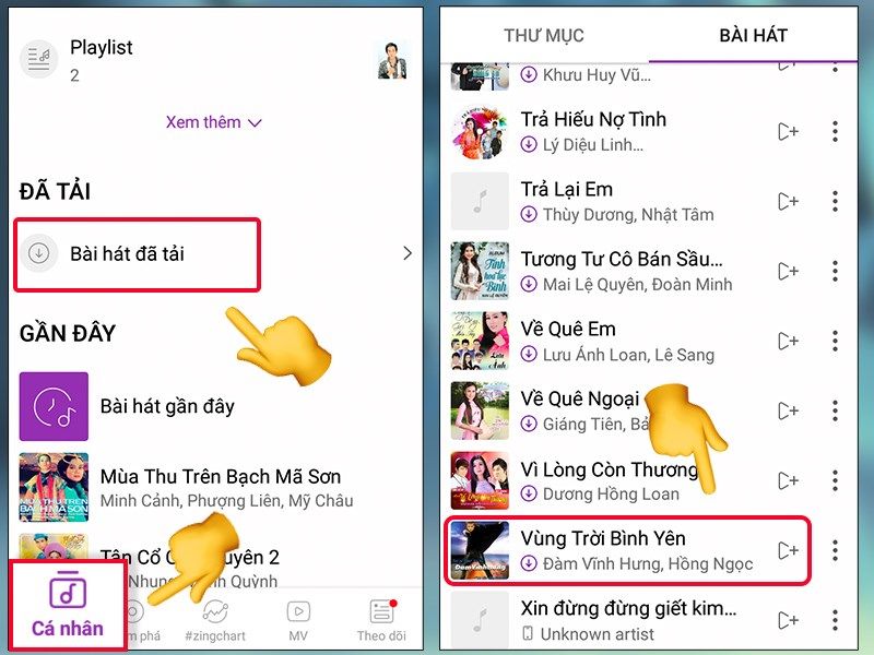 Danh sách các bài hát đã tải trên Zing MP3