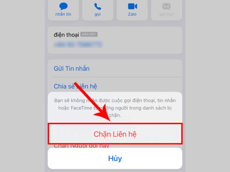 Xác nhận chặn liên hệ trên iPhone