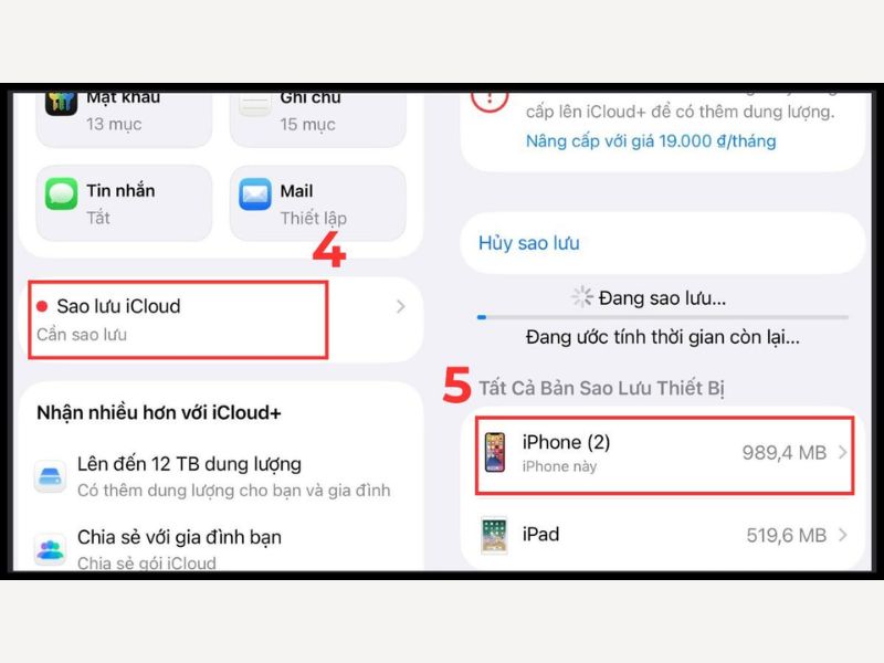 Cách sao lưu iCloud trên điện thoại khi hết dung lượng