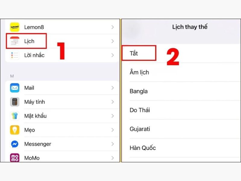 Cách tắt lịch âm trên điện thoại iPhone