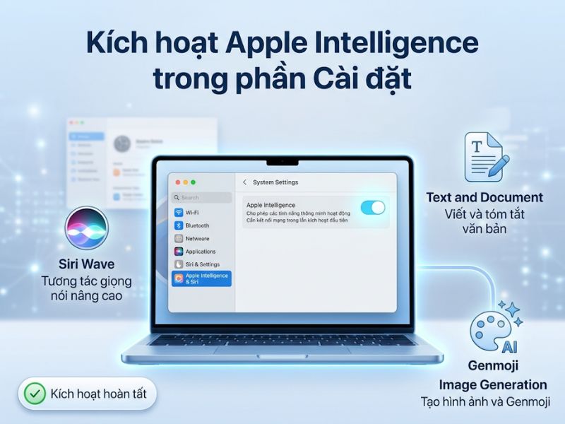 Kích hoạt Apple Intelligence trong phần Cài đặt