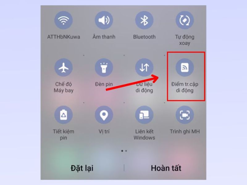 Kích hoạt điểm truy cập từ bảng cài đặt nhanh