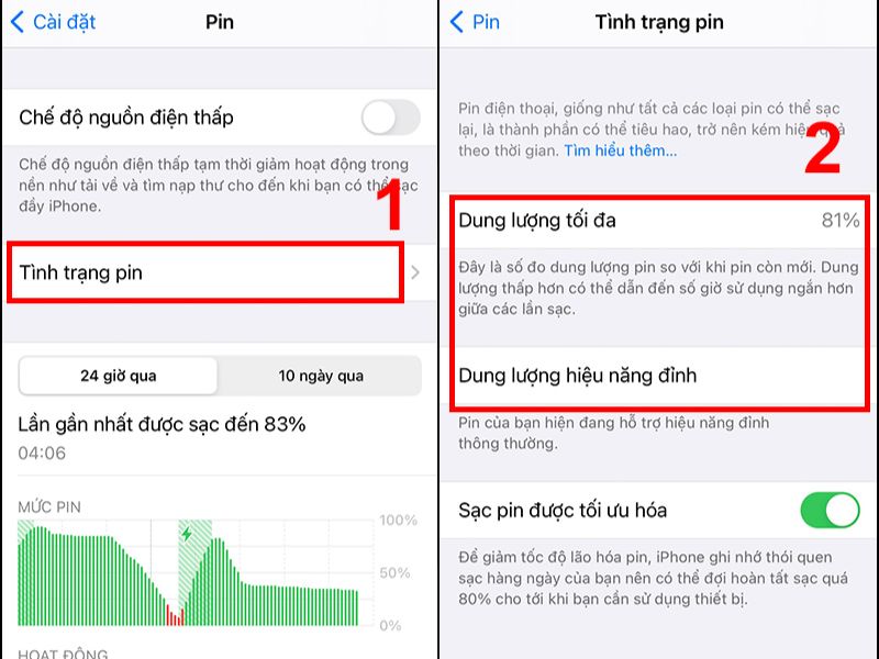 Kiểm tra Battery Health trong cài đặt