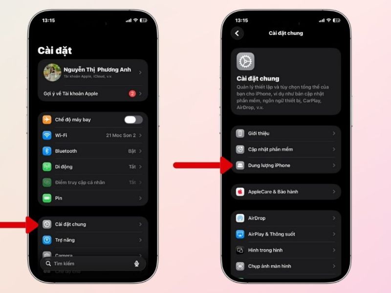 Kiểm tra dung lượng bộ nhớ trống trước khi cập nhật iOS 26.5