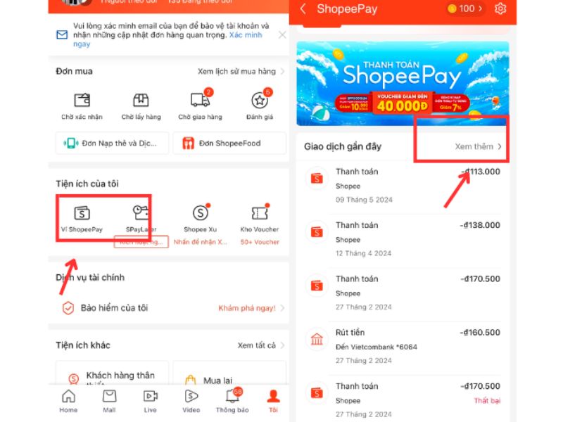 Kiểm tra qua ví ShopeePay (Dành cho đơn hàng thanh toán qua ví)