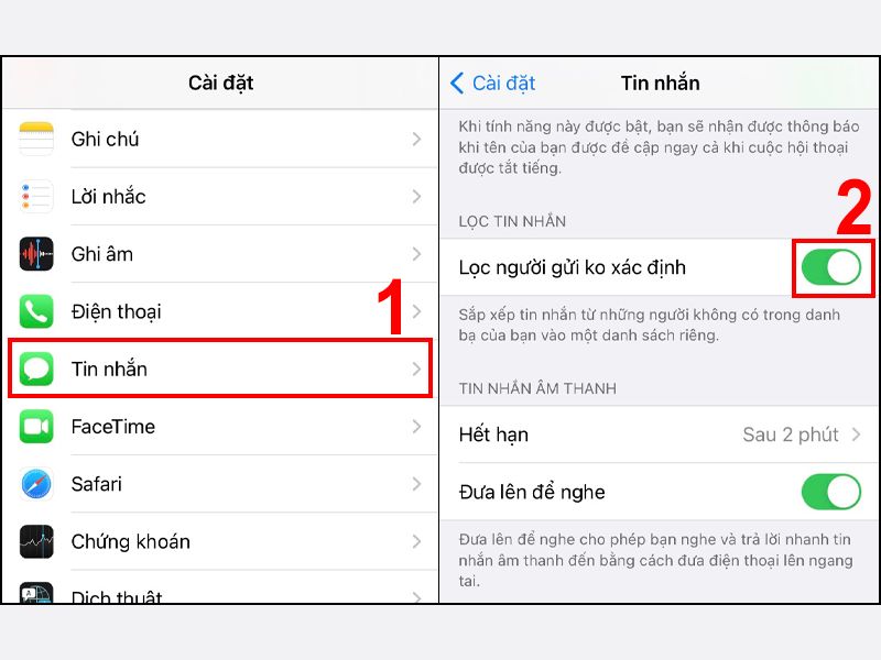 Lọc tin nhắn từ số lạ trên iPhone