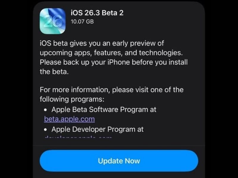 Apple chính thức phát hành iOS 26.3 beta 2