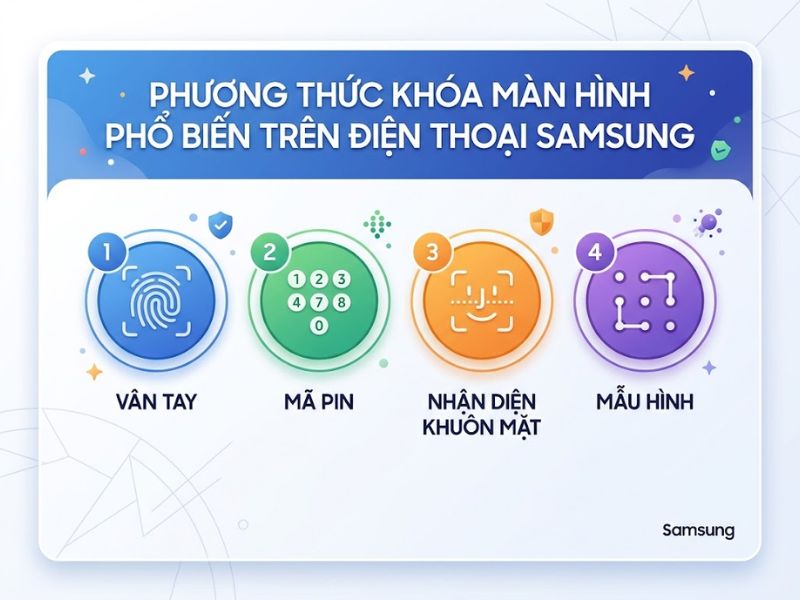 Phương thức khóa màn hình phổ biến trên điện thoại Samsung