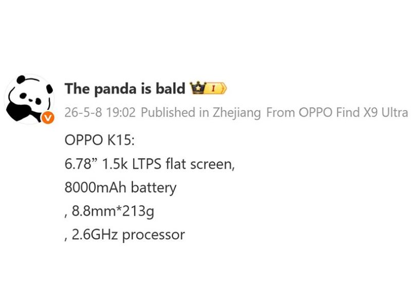 Thông tin rò rỉ cấu hình OPPO K15 tiêu chuẩn được tiết lộ