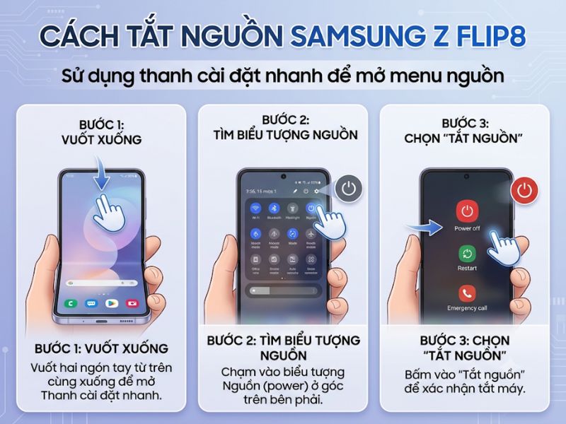 Sử dụng thanh cài đặt nhanh để mở menu nguồn