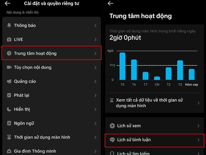 Sử dụng tính năng Lịch sử bình luận trực tiếp trên ứng dụng