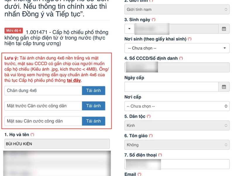 Tải ảnh và hồ sơ cần thiết