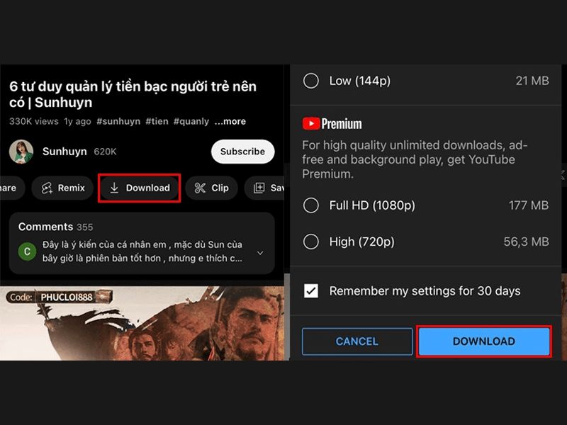 Tải video Youtube bằng tài khoản YouTube Premium