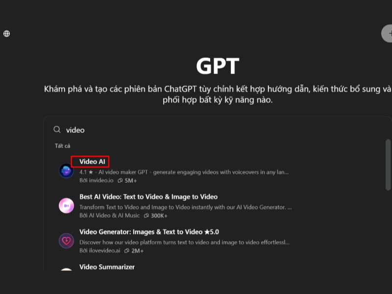 Chat GPT tạo video AI