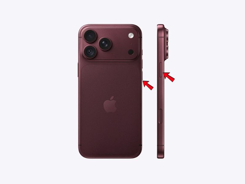 Tắt iPhone 18 Pro bằng phím nguồn và phím âm lượng