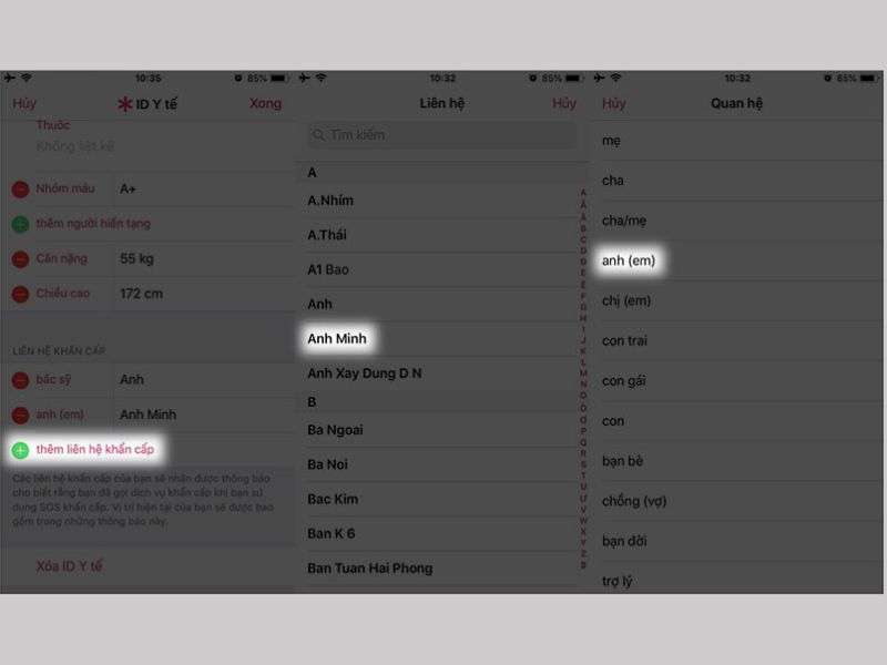 Chọn số liên hệ khẩn cấp trong danh bạ