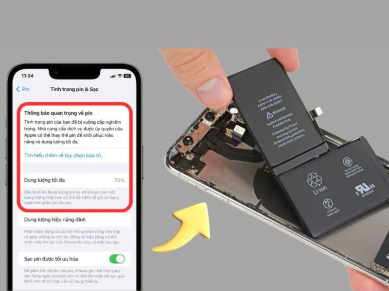 Xem dung lượng tối đa của pin trong phần Cài đặt