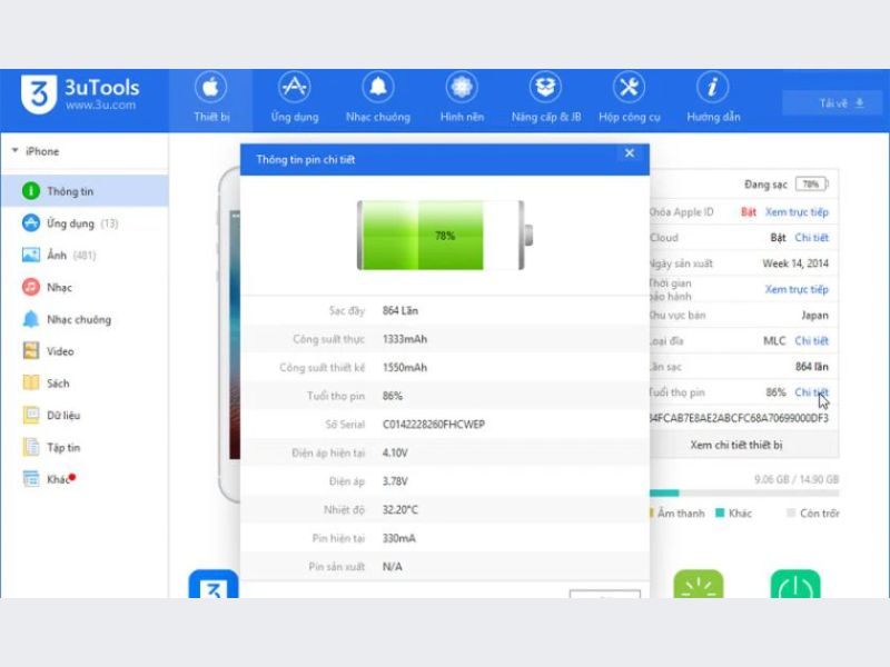 Cách xem chu kỳ sạc trên iPhone bằng 3uTools