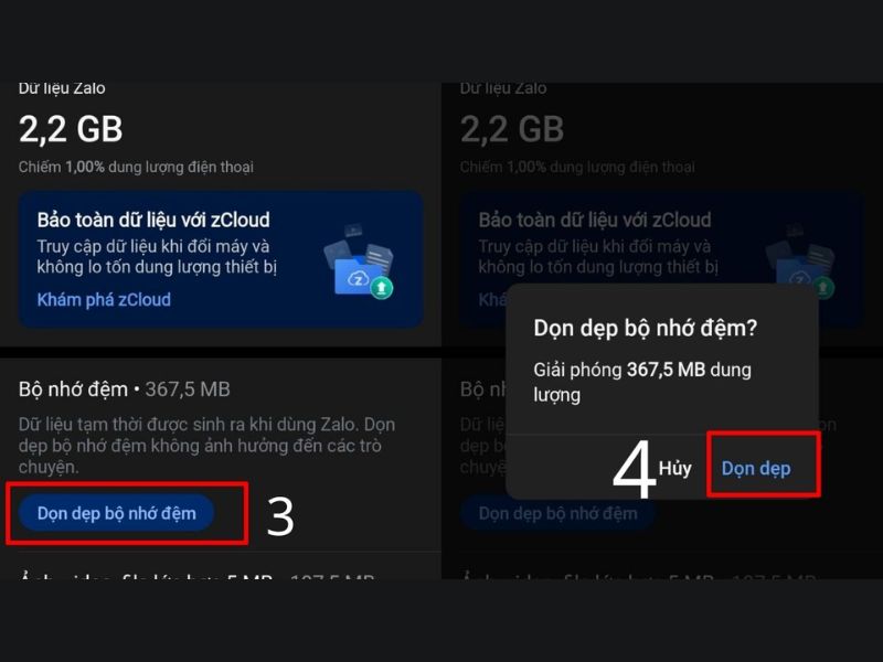 Dọn dẹp bộ nhớ đệm trên Zalo