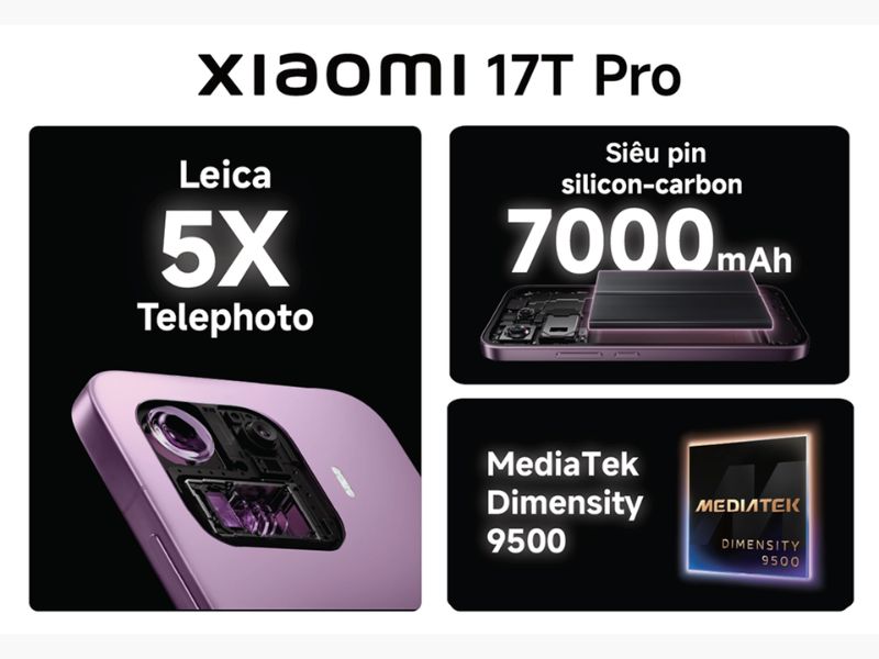 Hiệu năng mạnh mẽ trên Xiaomi 17T Pro 1TB