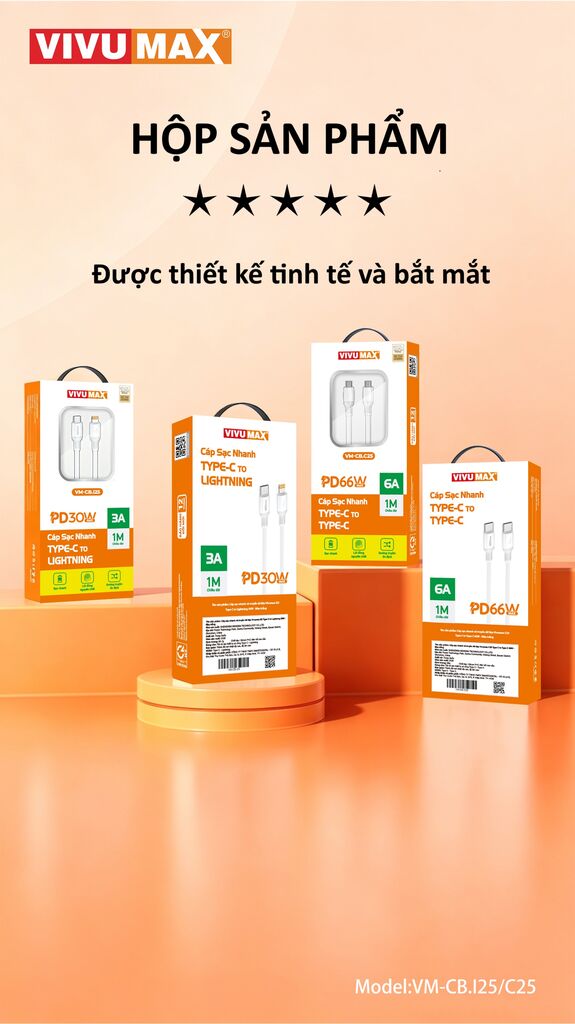 Cáp sạc nhanh Vivumax I25 C to Lightning 30W Màu Trắng-60910