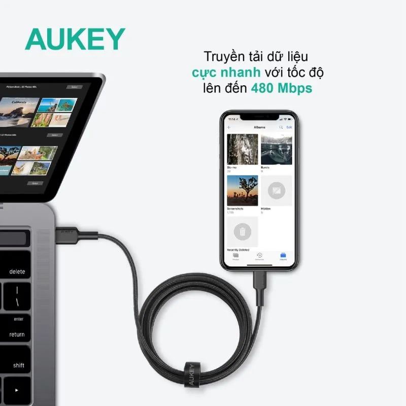 Cáp Aukey C-Lighting 1.2m Dây Dù Đen - CB-CL5-BLK-47997