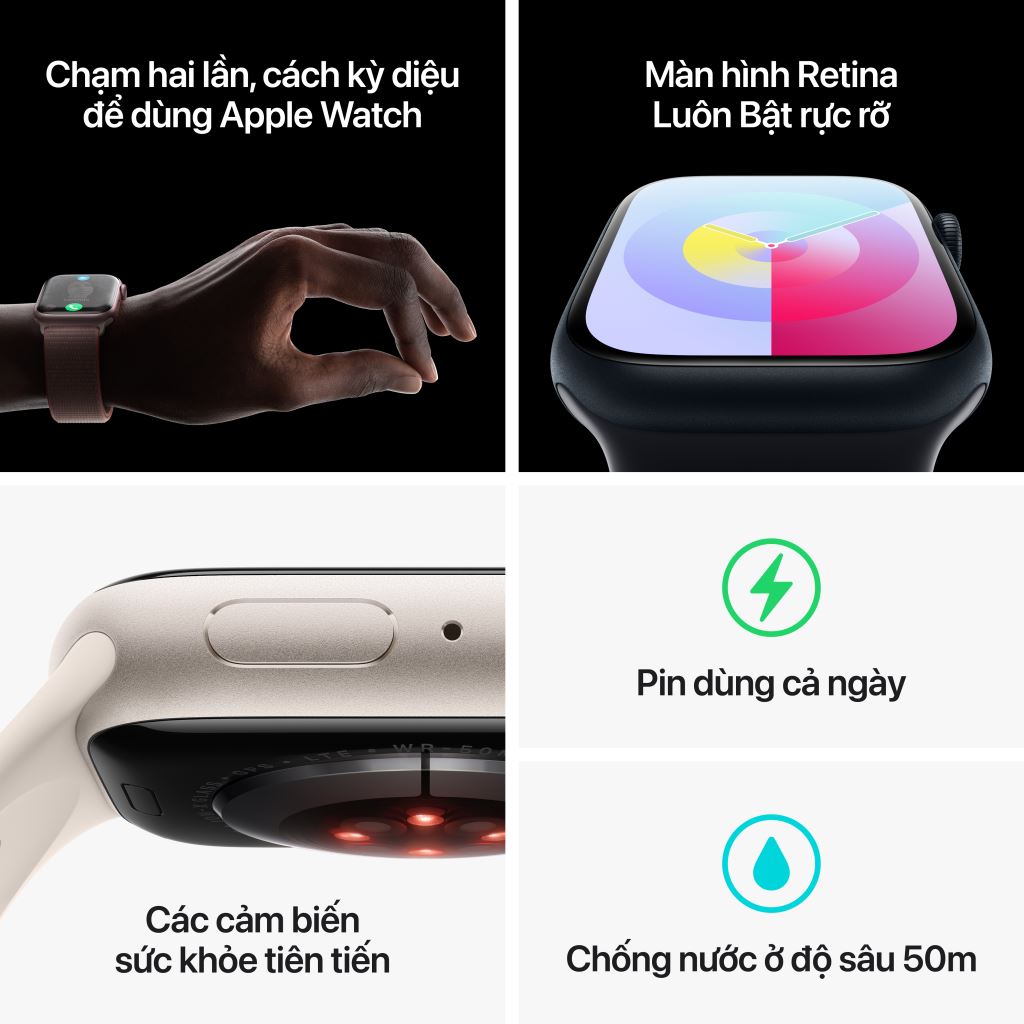 Apple Watch Series 9 LTE 41mm | Viền nhôm dây cao su | Chính Hãng VN/A-51045