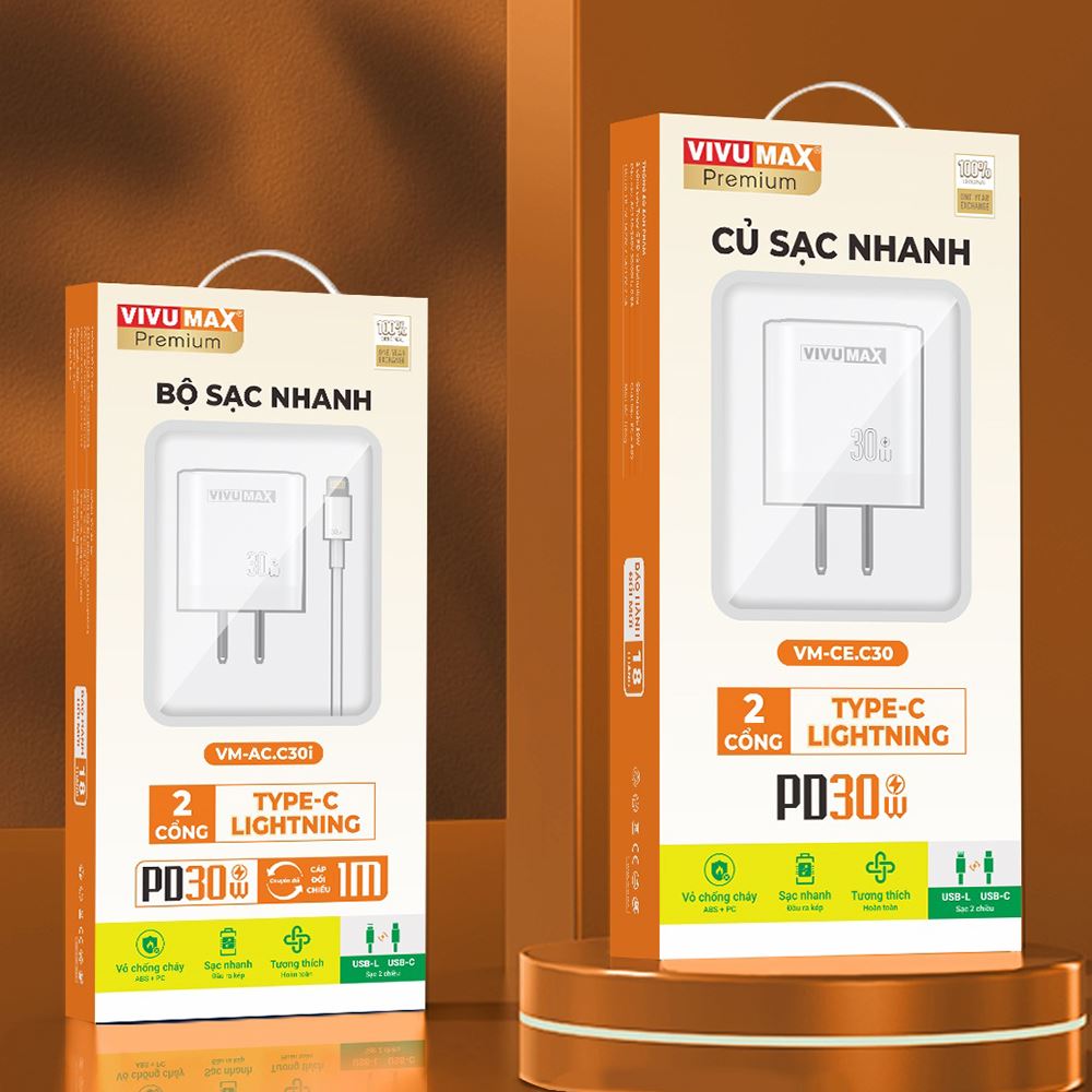 Bộ sạc nhanh 2 cổng C-L 30W Vivumax C30i-58947