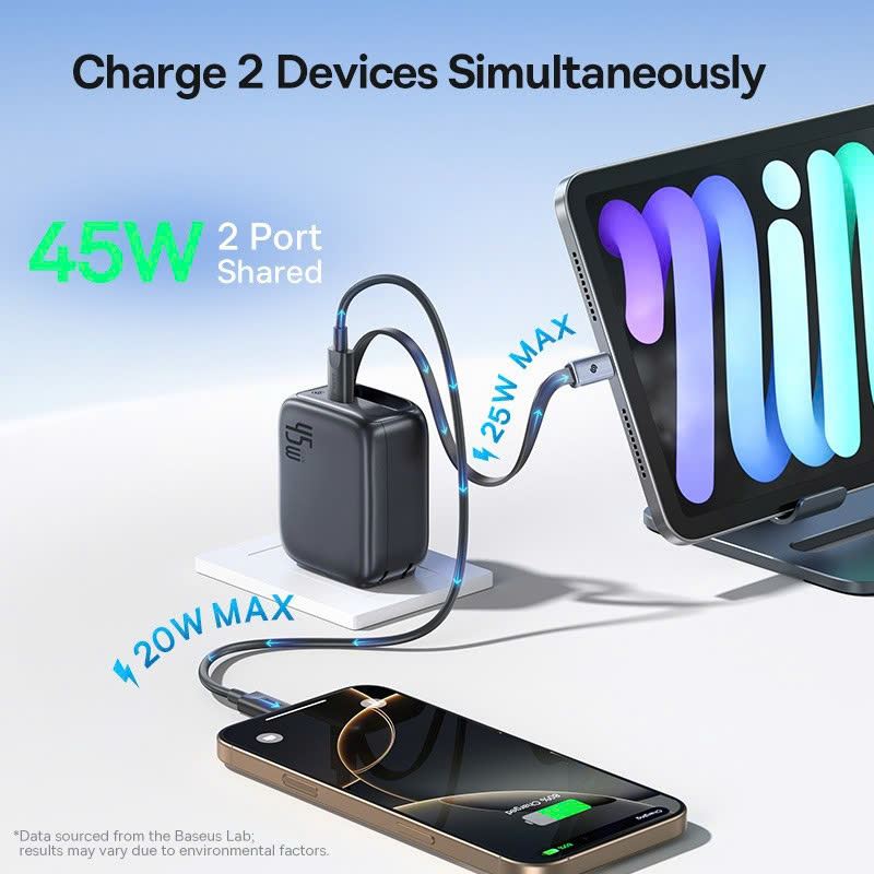 Bộ sạc nhanh Baseus EnerCore CJ11 with Retractable Cable 2C 45W US JP - Màu đen-60236