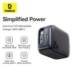 Bộ sạc nhanh Baseus EnerCore CJ11 with Retractable Cable 2C 45W US JP - Màu đen-60234