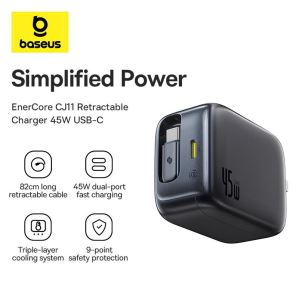 Bộ sạc nhanh Baseus EnerCore CJ11 with Retractable Cable 2C 45W US JP - Màu đen