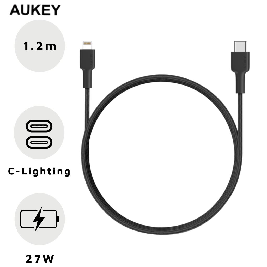 Cáp Aukey C-Lighting 1.2m Dây Dù Đen - CB-CL5-BLK