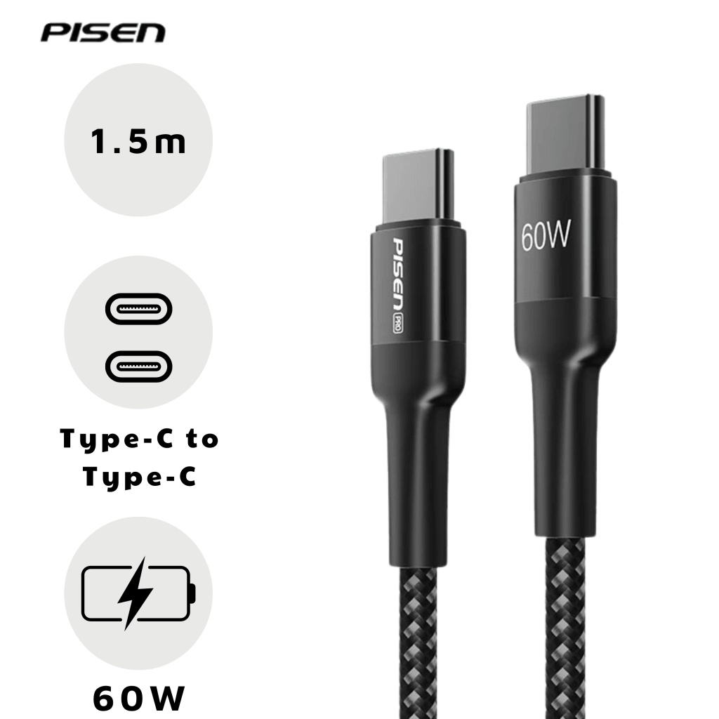 Cáp Pisen Pro Type-C to Type-C PD 60w 1.5m TC04-1500-54530