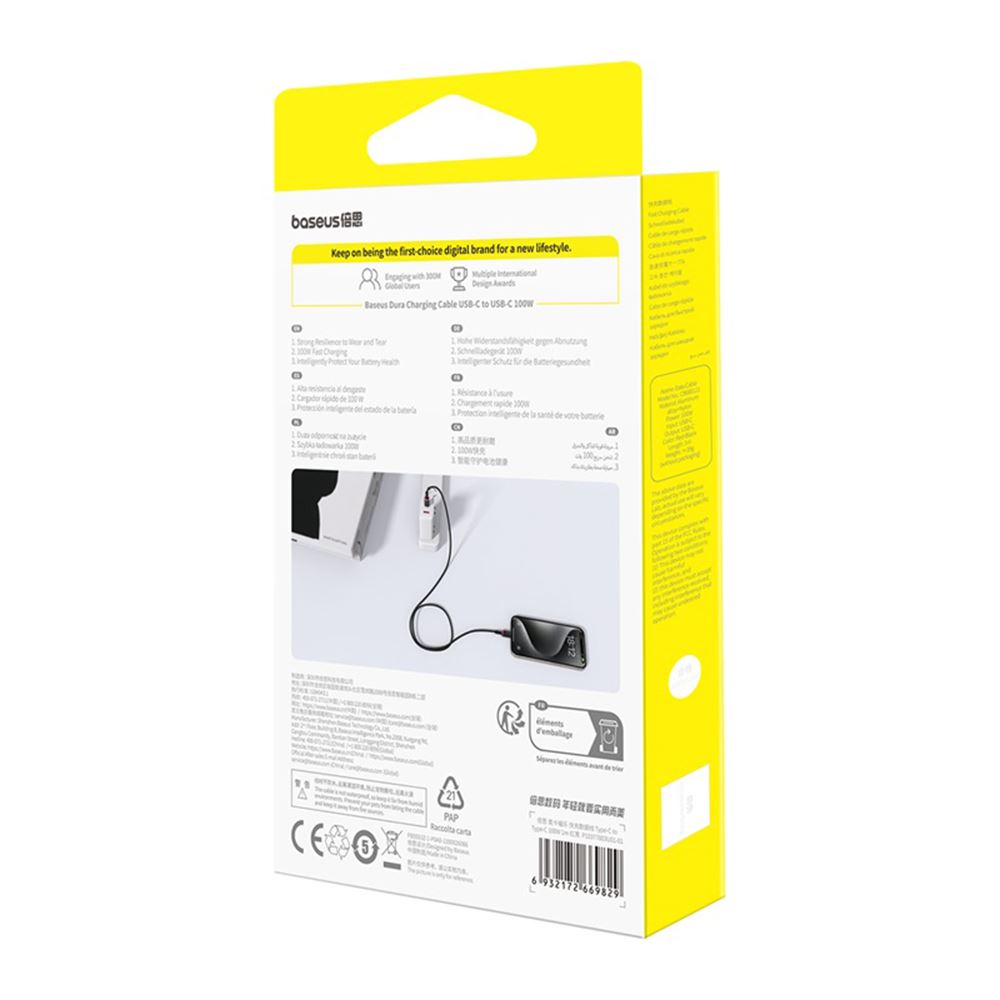 Cáp sạc nhanh Baseus Dura C-C 100W 1m - Màu đỏ đen-60072