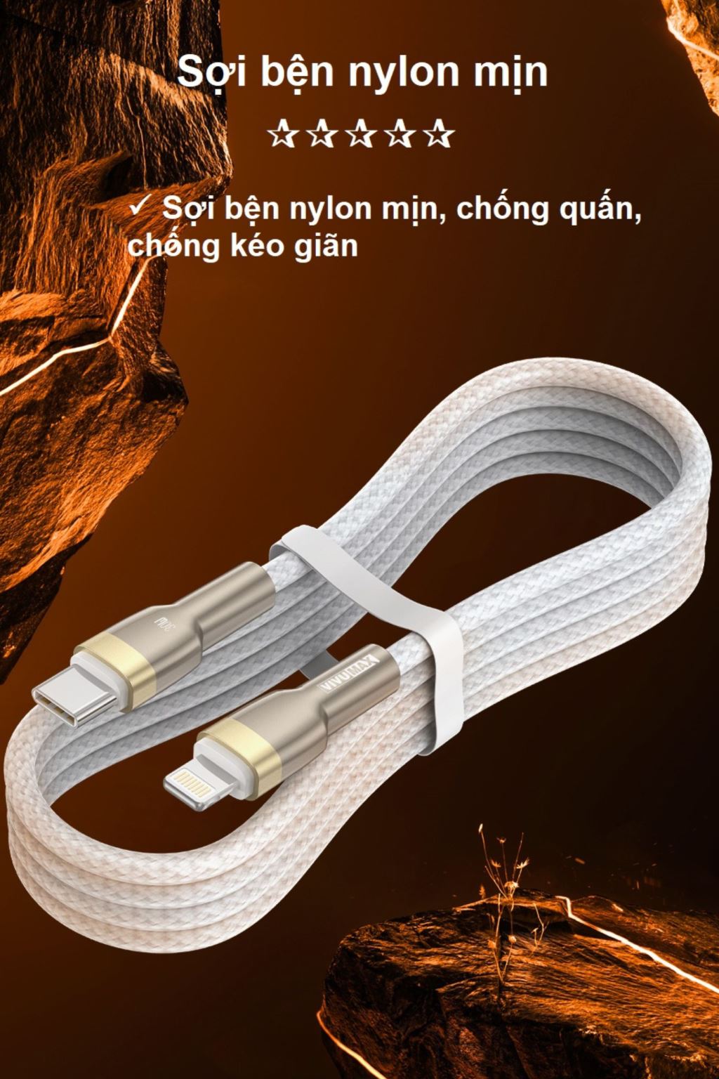 Cáp sạc nhanh Vivumax I19 C to Lightning 30W màu trắng-59299