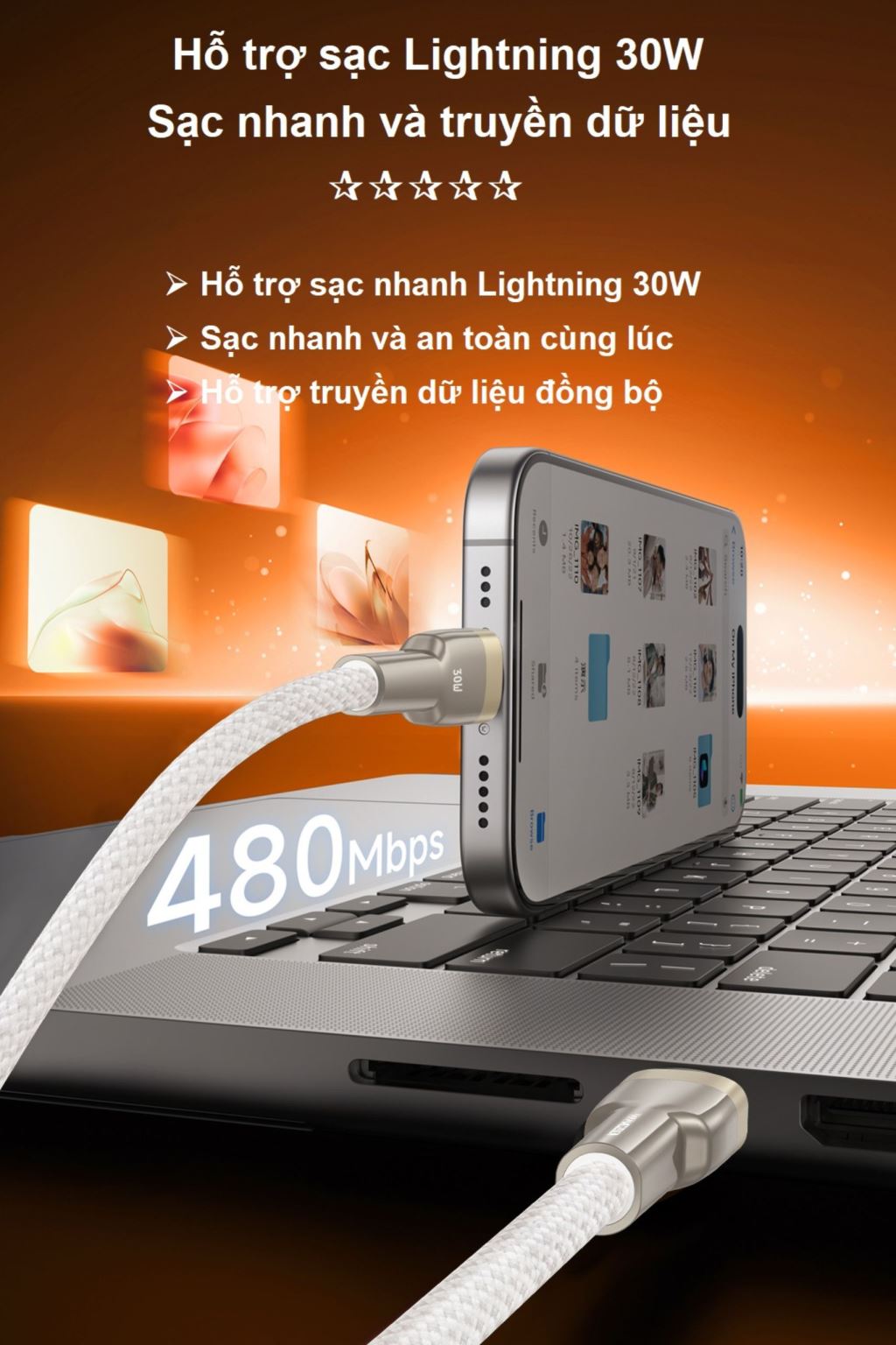 Cáp sạc nhanh Vivumax C19 C to C 66W màu trắng-59296