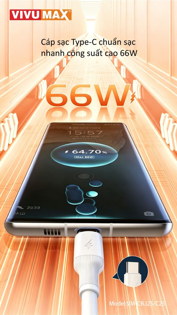Cáp sạc nhanh Vivumax C25 C to C 66W-60913