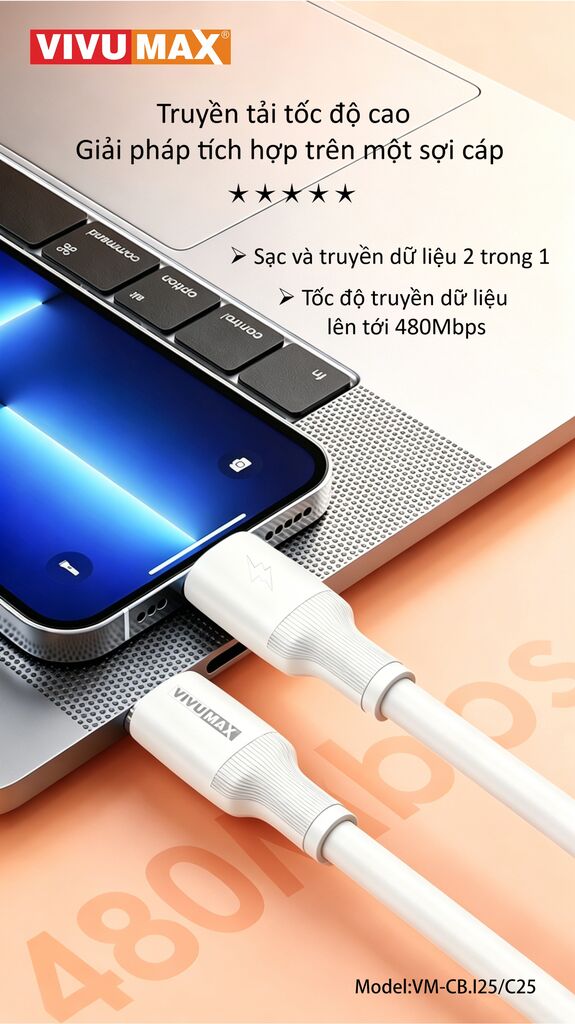 Cáp sạc nhanh Vivumax C25 C to C 66W-60914