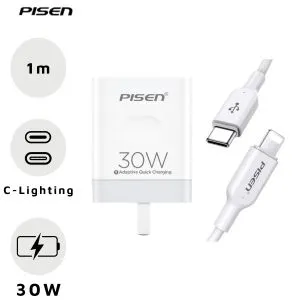Combo cáp sạc nhanh Pisen 30W Type C to Lighting TS-C128