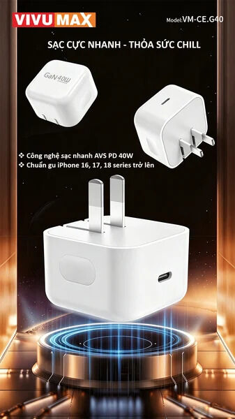 Củ sạc nhanh GaN 40W Vivumax G40 Chính Hãng-62965