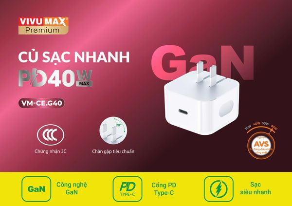 Củ sạc nhanh GaN 40W Vivumax G40 Chính Hãng-62970