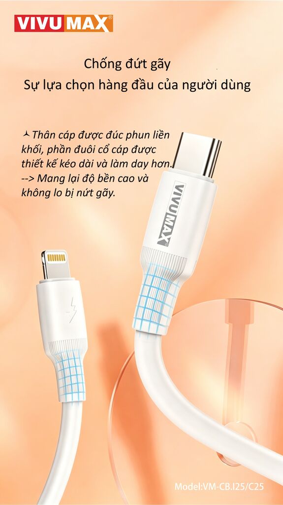 Cáp sạc nhanh Vivumax I25 C to Lightning 30W Màu Trắng-60906