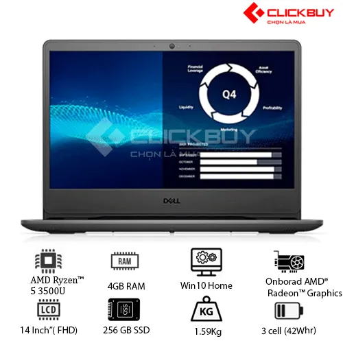 Laptop Dell Vostro 3405 (V4R53500U001W) (R5 3500U 4GB RAM/256GB SSD/14.0 inch FHD/Win10+ Office /Đen)