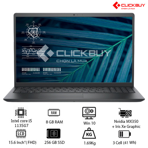 Laptop Dell Vostro 3510  (i5 1135G7 8GB RAM/256GB SSD/MX350 2G/15.6 inch FHD/Win10/Đen)